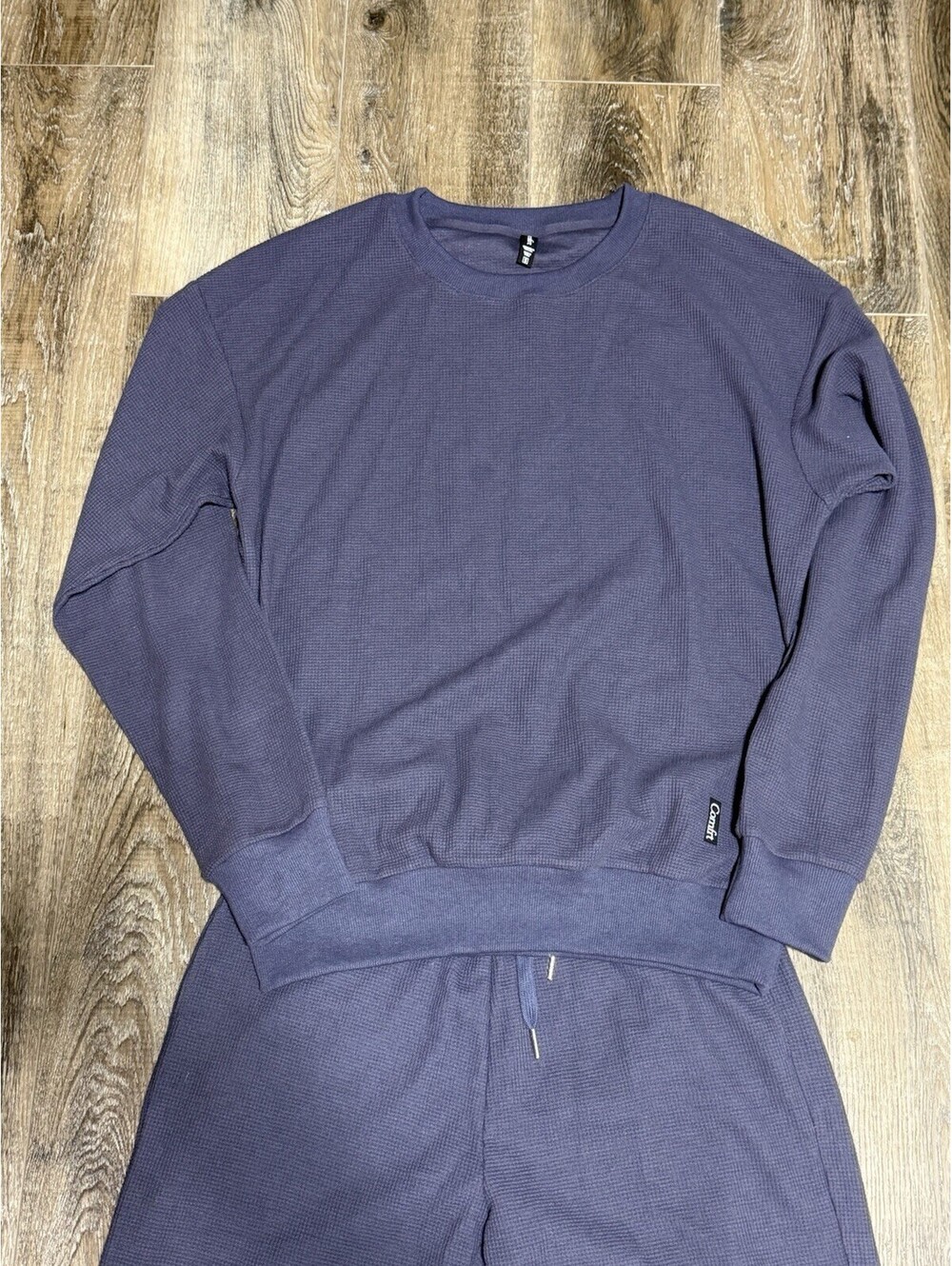 Comfrt Signature Comfort Waffle Set Lounge Crewneck Pants Slate Blue S - Picture 2 of 7